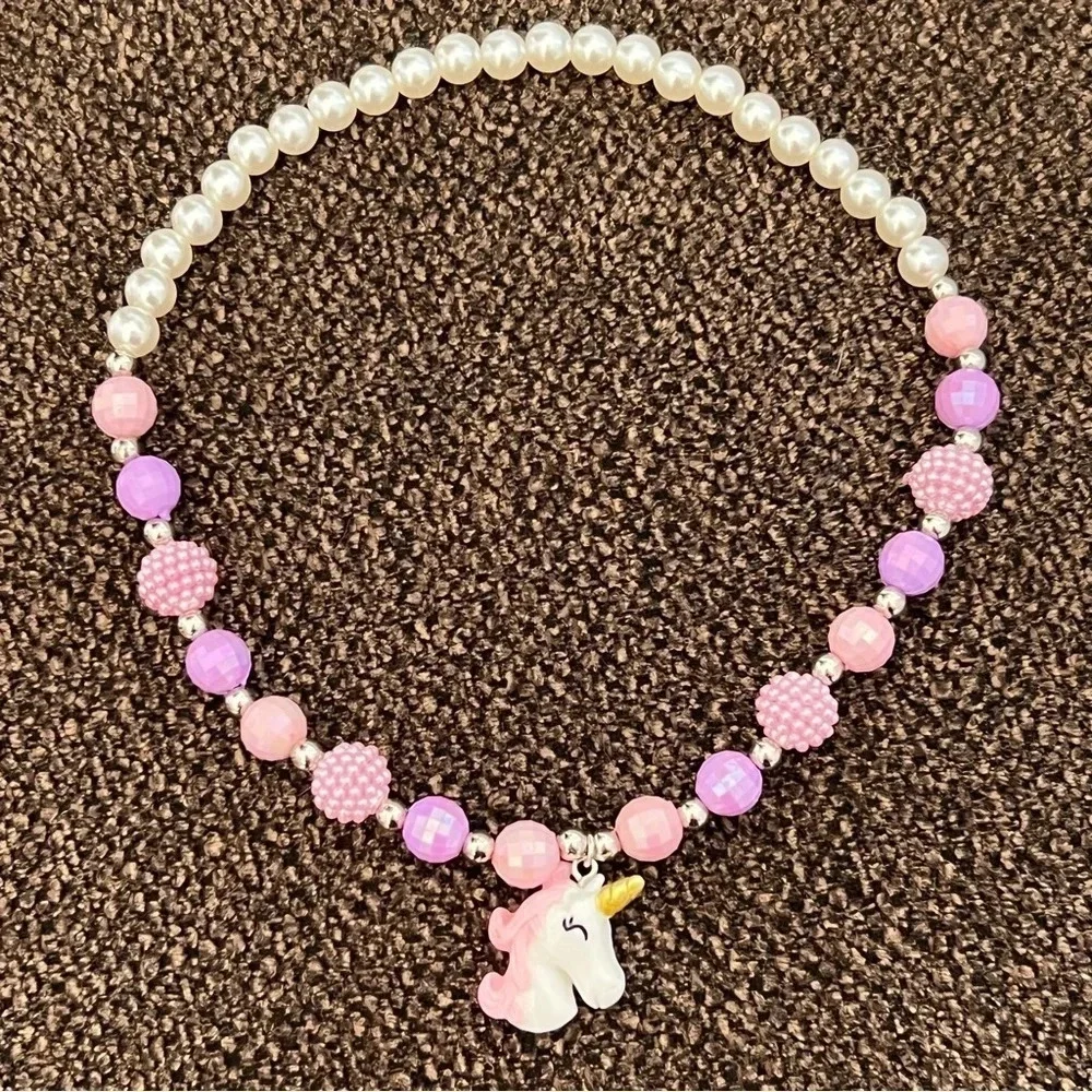 Unicorn Charm Beaded Necklace for Little Girls Children Jewelry Kids Gift